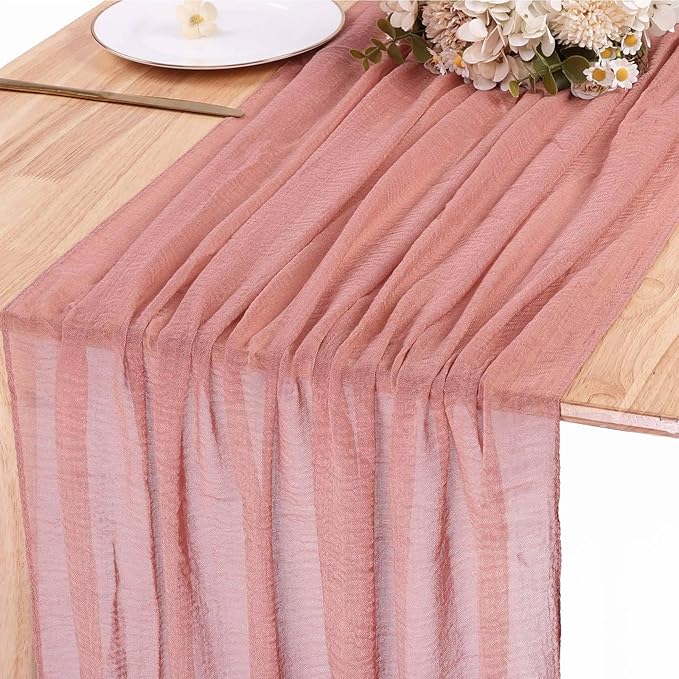 Dusty Blush Cheesecloth Table Runner 10ft Gauze Table Runner for Decor Valentines 35x120 Inches Rustic Boho Cheese Cloth for Wedding Baby Bridal Shower Party
