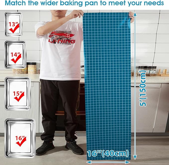 Silicone Baking Mat Roll 16IN*5FT Free Cutting, Non-Slip Pastry Mat, Non-Stick Reusable Air Fryer Liner, Oven Liners, Counter Mat, Freeze Dryer Mat, Easily Cut to Size Fit All Ovens Pans Tins Dishes