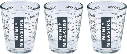 Kolder Mini Measure Heavy Glass, 20-Incremental Measurements Multi-Purpose Liquid and Dry Measuring Shot Glass, Black, Set of 3