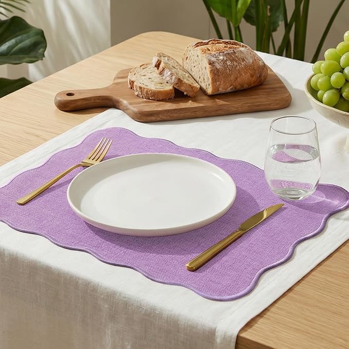 AHHFSMEI Faux Linen Placemats Set of 8 Heat Resistant Non-Slip Stain Proof Table Mats for Kitchen Dining Elegant Decor Place Mats (Purple 8)