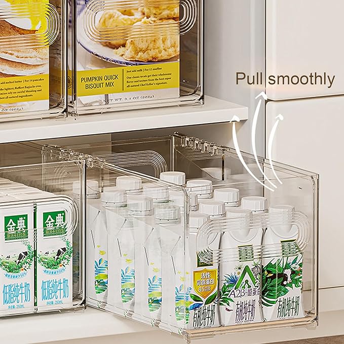 Storage Drawer, Pull Out Plastic Food Fridge Organizer Bins for Pantry Shelf Refrigerator Organization Kitchen Bathroom Cabinet Closet Office Clear blue