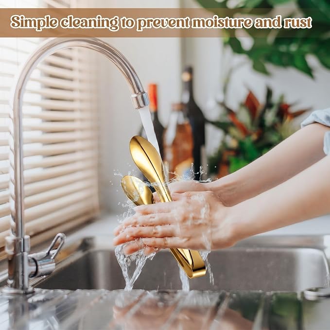 2 Pack Polished Stainless Steel Serving Tongs 9 Inch Metal Food Gold Tong for Buffet Salad BBQ Grilling Heavy Duty Kitchen Utensils for Cooking Catering Wedding Party