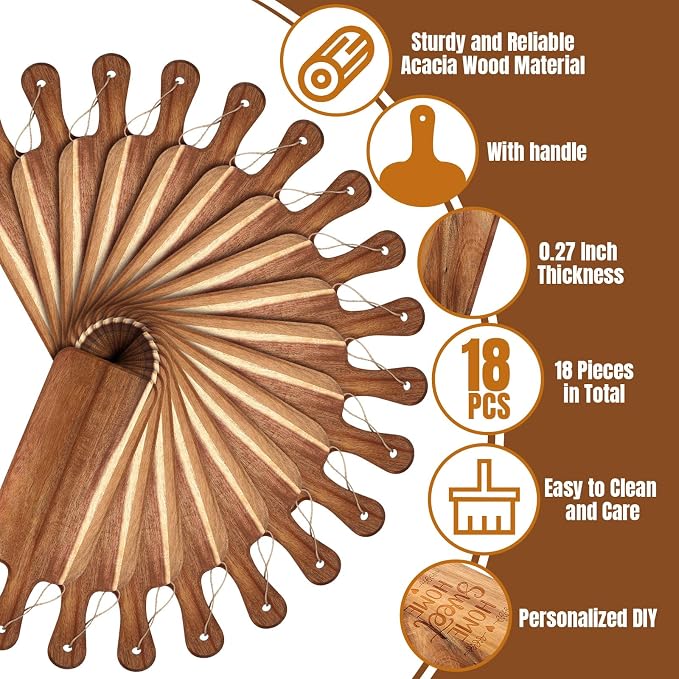 Irenare 18 Pcs Plain Cutting Board Set with Handles Laser Engraving Wooden Charcuterie Kitchen Serving Chopping Board Bulk for DIY Housewarming Mother's Day Gifts(Acacia,16 x 5 Inch)