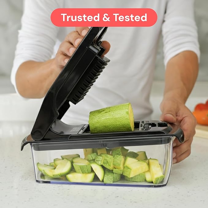 Fullstar Pro Original Vegetable Chopper & Mandoline - Chopper & Mandoline Lids - Food Chopper with Container, Fruit Slicer, Onion Dicer - All-in-One Prep Tool - Kitchen Gadgets & Gifts (6 in 1, Black)
