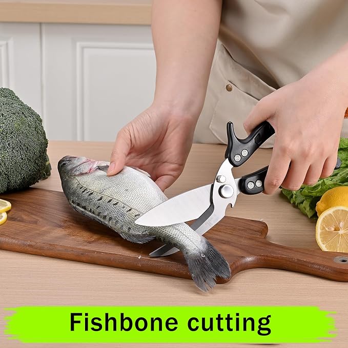 poultry shears Kitchen scissors for Chicken Can Be Used as a Knife, Dishwasher safe, Effortlessly cuts through cartilage, featuring a built-in spring mechanism.Can be used as a present（Black）