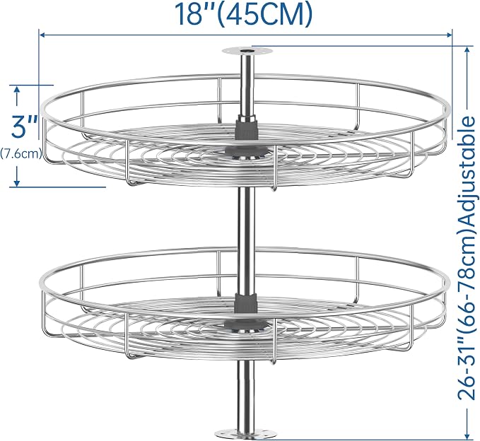 JOWBOOW 18" Chrome Corner Cabinet Lazy Susan, Full Circle Corner Cabinet Lazy Susan Replacement Shelves Rotating Rack for Upper Cabinet Kitchen