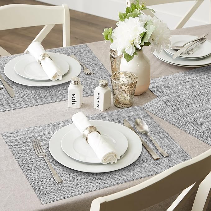 Niviy Grey Placemats Set of 6, 12x18 Inch Washable Easy to Clean Heat-Resistant Anti-Skid Grey Placemats for Holiday Party Kitchen Dining Room Decoration