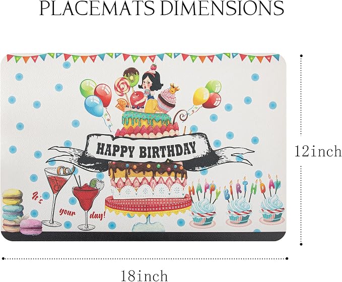 Placemats Set of 4-Waterproof Heat Resistant Non-Slip Washable Table Mats for Dining Table,12 x 18 inch Birthday