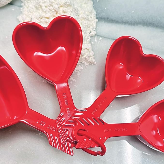 UP 4-Piece Heart Melamine Measuring Cups Set, Professional Nesting Baking and Cooking Tools for Liquid and Dry Ingredients, Red