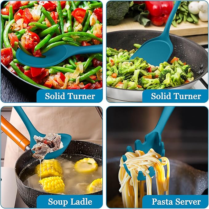 LIANYU 8Pcs Kitchen Utensils Set, Heat Resistant Spatula Set, Cooking Tools Gadgets for Nonstick Cookware, Includes Silicone Spatula, Ladle, Spoon Turner, Dishwasher Safe, Blue