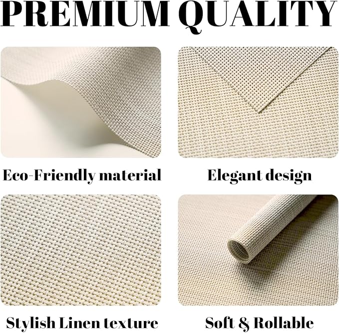 Placemats Set of 12 Vinyl/Plastic Woven Place Mats for Kitchen Table Indoor/Outdoor Washable Placemat Wipeable Dining Table Mats (Beige,12)