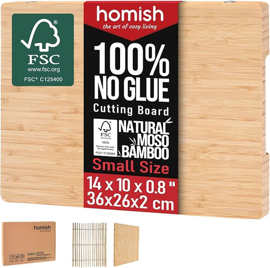 Small Bamboo Cutting Board with Handle 0.8" thick – TRULY Glue Free, Pre-Oiled, Non Toxic Wood Board for Cheese, Fruits & Veggies 14"x10"/36x26cm – Dishwasher Safe [New 2026 Upgrade]