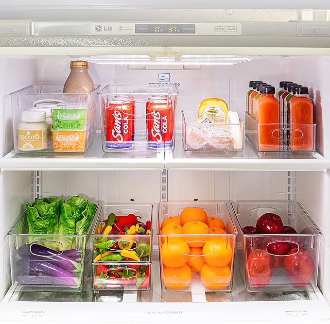 Sorbus Set of 8 Clear Fridge Organizers - Refrigerator & Pantry Bins for Organizing Food - 2 Different Sizes with Handles - Kitchen, Bathroom, & Closet Storage Containers