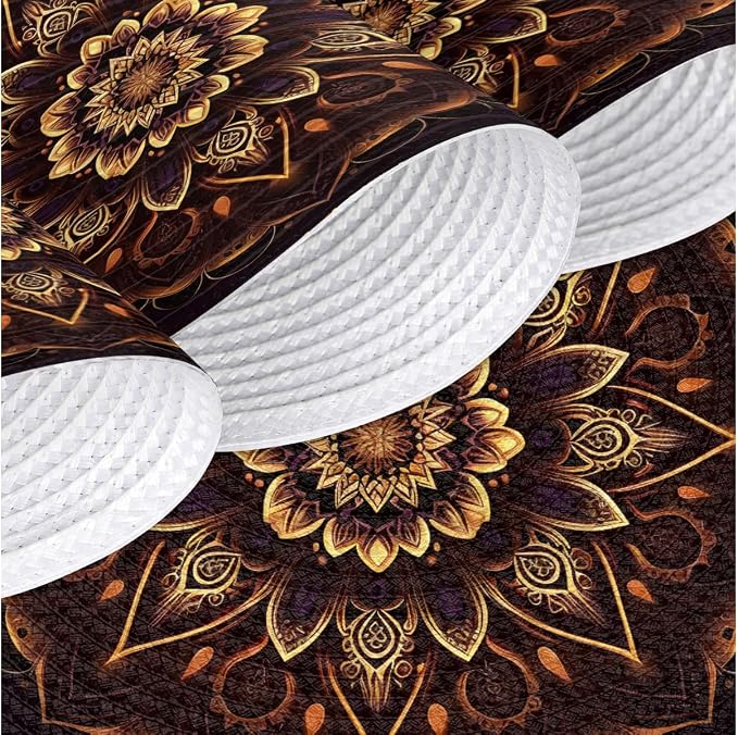 Round Placemats Set of 6, Fire Mandala Flowers Woven Placemats Mats Non-Slip Heat Resistant Washable Table Mats Round Braided Place for Farmhouse Kitchen Dining Party Decor 15in