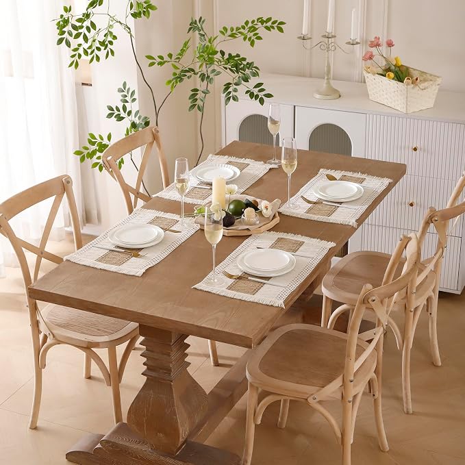 Farmhouse Placemats Set of 4 with Fringe Boho Placemats Macrame Table Decor Woven Placemats in Natural Burlap for Kitchen and Dining Table Centerpiece Home Decorations, Khaki