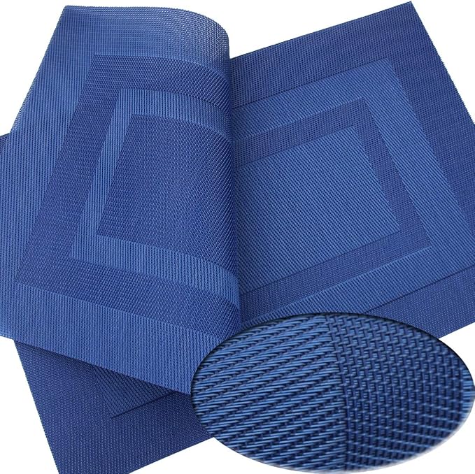 PIGCHCY Placemats Set of 12 Washable Durable Place Mats Vinyl Heat Resistant Non-Slip Table Mats Indoor Outdoor (Navy Blue)