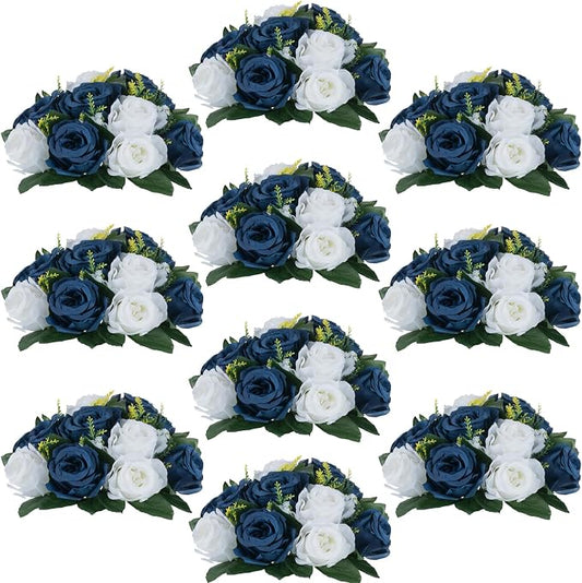 Flower Centerpieces for Wedding Tables: Wedding Table Decorations Navy Blue & White Flower Balls Centerpieces for Engagement Cerebration Party Center Pieces 10 Packs