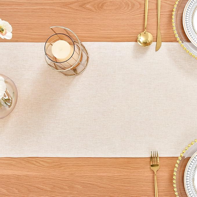 Farmhouse Rustic Table Runner Neutral Faux Linen Table Runners Water Resistant Table Runner 60 inches Long for Living Room Dresser Bedroom Kitchen Dining Party 13x60 Inch