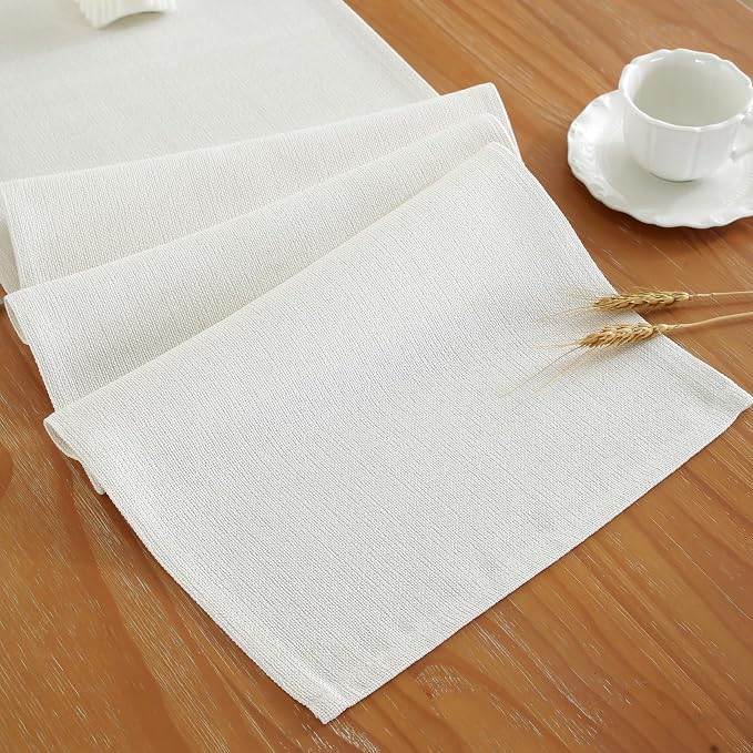 Laolitou White Table Runners 72 Inches Long, Burlap Linen Texture Farmhouse Boho Table Runner, Rustic Dining Table Decor Long (13x72 Inches, White)