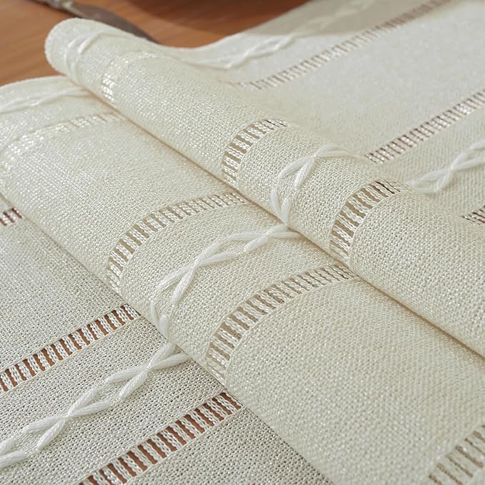 Niviy Boho Cotton Linen Beige Table Runner, Ivory Farmhouse Woven Table Runners Spring Summer Holiday Kitchen Dining Table Decoration for Home Party Decor 13 x 72