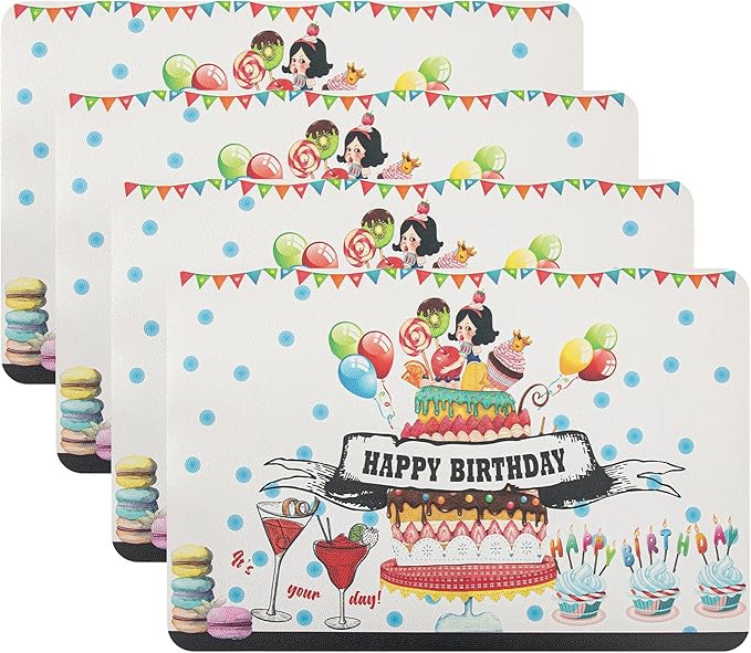 Placemats Set of 4-Waterproof Heat Resistant Non-Slip Washable Table Mats for Dining Table,12 x 18 inch Birthday
