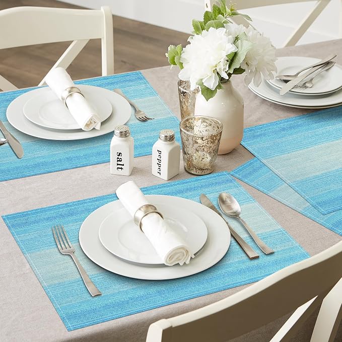 Niviy Blue Placemats Set of 12, 12x18 Inch Washable Easy to Clean Heat-Resistant Anti-Skid Table Mats for Holiday Party Kitchen Dining Room Decoration