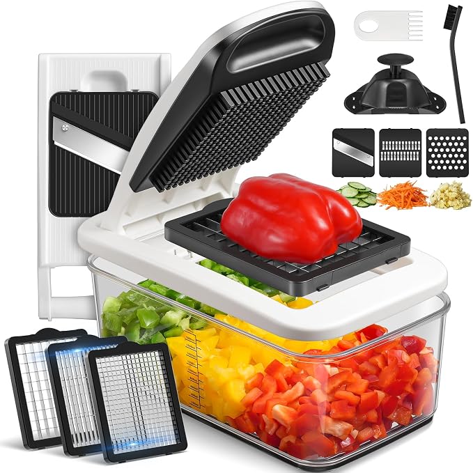 Sopito Vegetable Chopper Mandoline Slicer - Multifunctional Veggie Food Chopper With 6 Blades & Container, Heavy-Duty Vegetable Slicer and Cutter for Onion, Salad, and Food Preparation