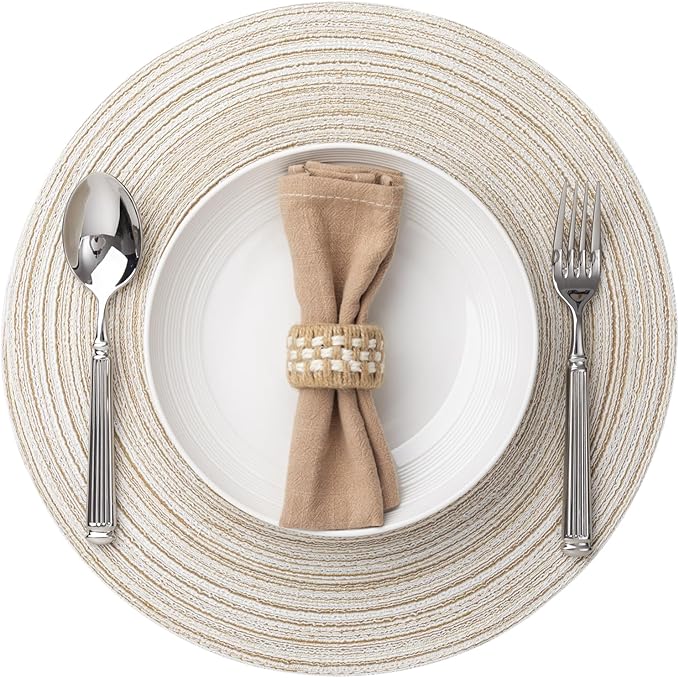 Round Placemats Set of 4 Woven Placemats Washable Braided Table Mats for Dining Table Heat Resistant Non-Slip Circle Place Mats(Cream)