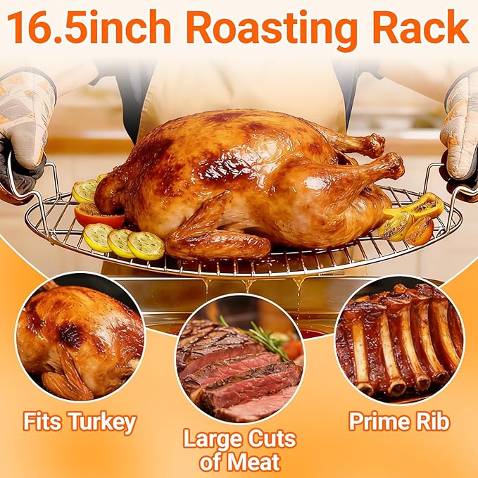 16.5inch Oval Roasting Rack for Oven, Stainless Steel Cooling Rack with Handle Wire Rack for Cooking, Grilling, Drying, Gifts for Mom Woman Wife Men
