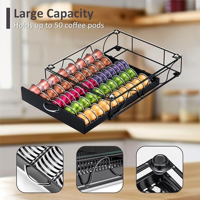 Capsule Holder Drawer for With Glass For Cabinet Vertuo Pod Storage Rack For Counter