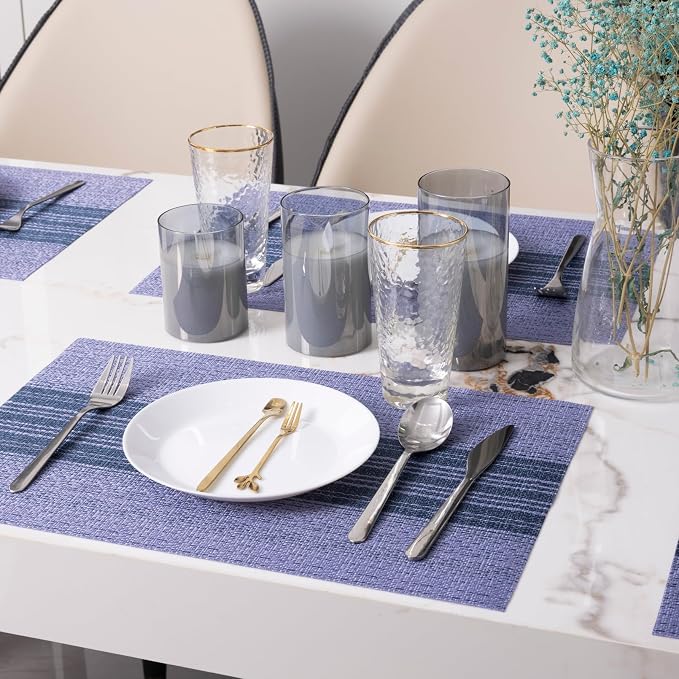 Winknowl Placemats Set of 8, Washable Vinyl Woven Placemats, Heat Resistant & Wipeable Table Mats for Kitchen Dining Table (Purple)