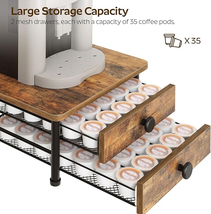 YATINEY Coffee Pod Drawer Holder, 70 Capacity Coffee Capsule Storage Organizer, 2-Tier Coffee Pod Drawer for K Cup, for Home Kitchen, Rustic Brown KH28BR