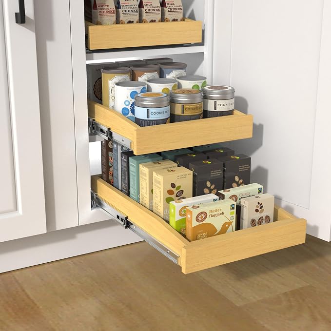 Wooden Pull out Cabinet Organizer 26" W x 21" D x 3.35" H, Heavy Duty Slide Out Drawers Pull-Out Home Organizers for Kitchen Cabinets