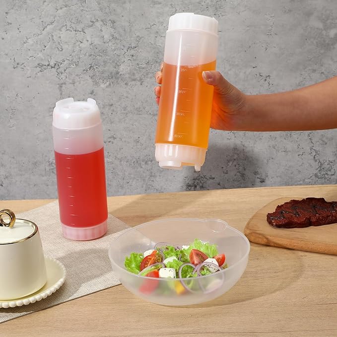 4 Pcs Refillable Squeeze Bottles 20 oz Large Condiment Squeeze Bottle Inverted Plastic Tip Sauce Dispenser Bottle for Sauces Ketchup Sour Cream Self Sealing Syrup Dispenser for Restaurants(White)