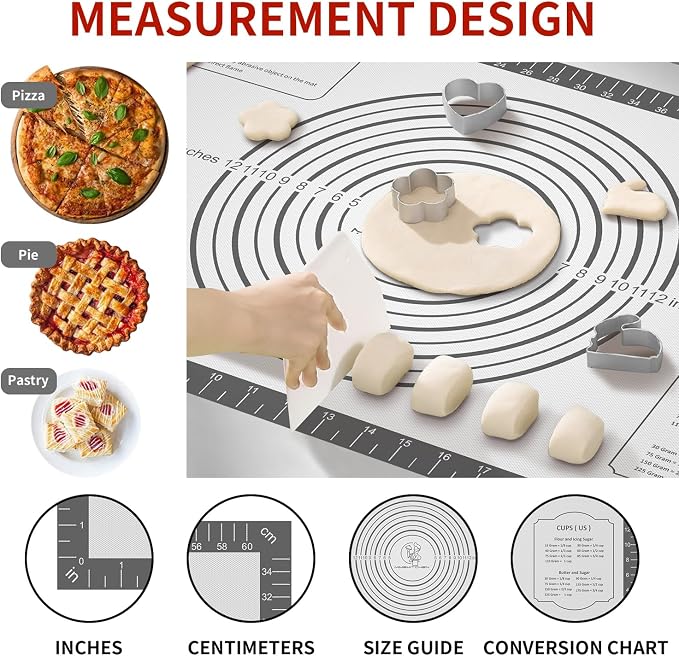 Silicone Baking Mat, Non Stick Silicone Pastry Mat for Dough Rolling, Fondant Mat, Pie Crust Pizza, Macaron,Cookie Sheet, Reusable Baking Supplier Tools White Gray 32X24INCH