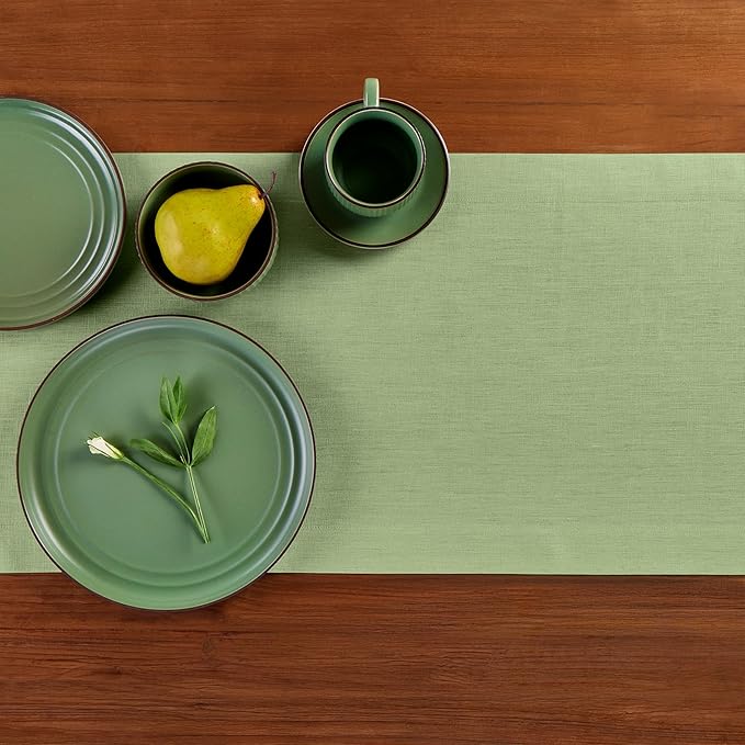 Solino Home Linen Laurel Green Table Runner 132 Inches Long - 100% Pure Linen Extra Long Table Runner 14 x 132 Inch for Spring, Summer - Fete