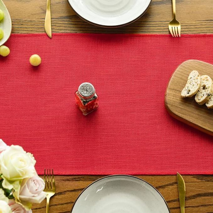 Artoid Mode Red Tassel Table Runner, Christmas Linen Blend Rustic Farmhouse Style Kitchen Table Decoration Holiday Wedding Party Dinning Decor 13x36 Inch