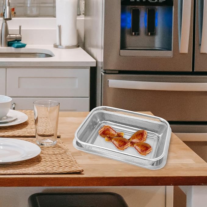 Zerodeko Heavy Duty Stainless Steel Baking Sheet with Cooling Rack, Rectangular Oil Draining Basket with Mirror Finish, Multi-functional Bakeware Pan for Frying and Cooling
