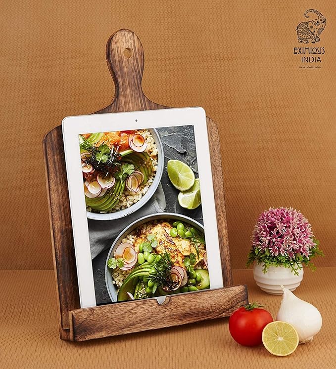 Wedding Gifts Solid Wood Cookbook Stand for Kitchen Counter Recipie Book Holder for Cooking, Chopping Board Style Foldable and Holder for Tablets and Cookbooks (Brown) Cooking Gifts