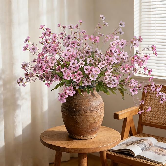 florisso Artificial Wild Flowers Indoor, 12 Pcs Long Stems Fake Flowers Pink Silk Faux Flowers for Vase Filler Table Centerpiece Floral Arrangement Home Decor, Pink