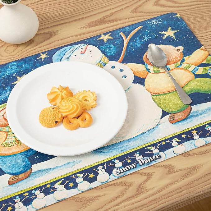 Placemats Set of 4-Waterproof Heat Resistant Non-Slip Washable Table Mats for Dining Table,12 x 18 inch Snowman