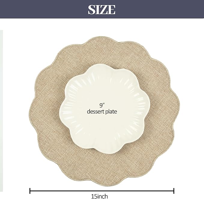 AHHFSMEI Round Faux Linen Placemats Set of 4 Heat Resistant Non-Slip Stain Proof Table Mats for Kitchen Dining Elegant Decor Place Mats (Linen Beige,4)