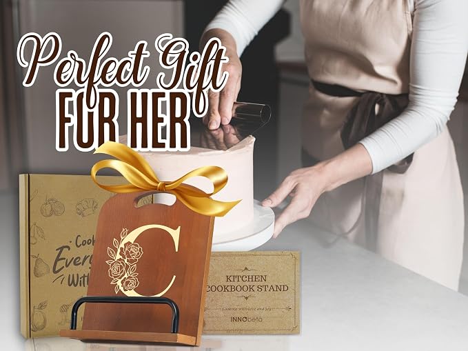 INNObeta Cookbook Stand for Kitchen Counter, Adjustable Tablet Recipe Book Holder, Perfect Gifts for Women, Mom, Grandma on Birthday, Unique Kitchen Decor, Initial C