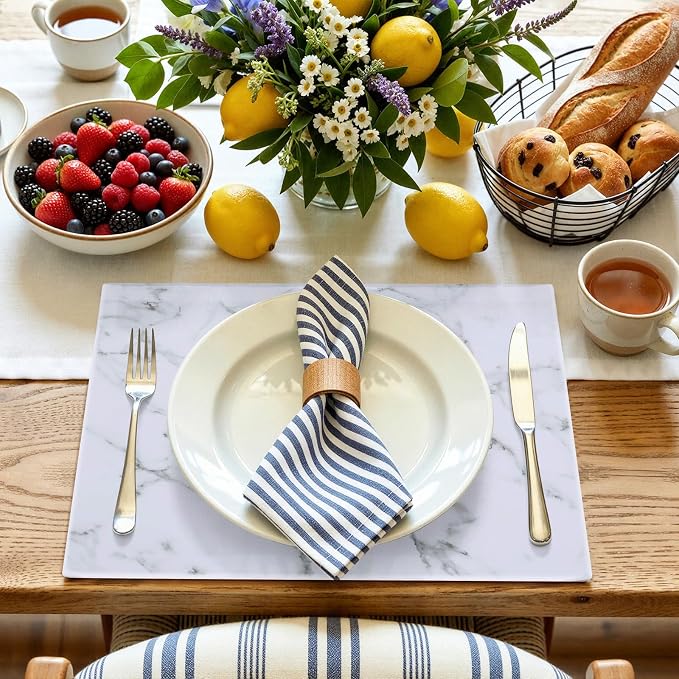 homing Faux Leather Heat Resistant Placemats 8 Packs, Waterproof Wipeable Dining PU Place Mats for Indoor & Outdoor, Easy to Clean, Marble