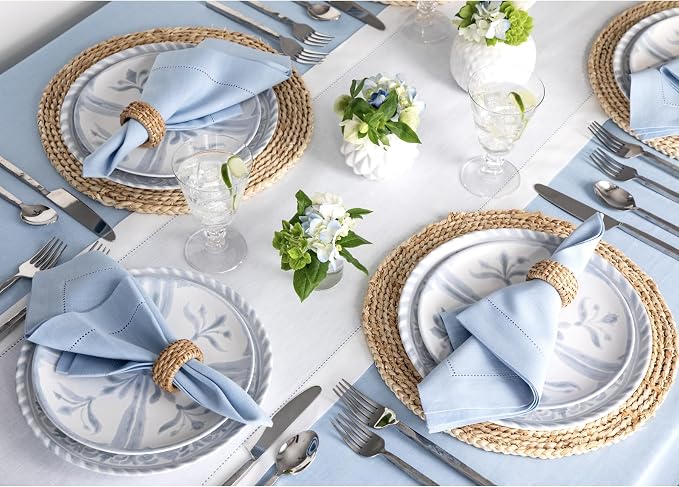 Solino Home Linen White Table Runner 108 Inches Long - 100% Pure Linen 14 x 108 Inch Table Runner for Summer, 4th of July - Classic Hemstitch