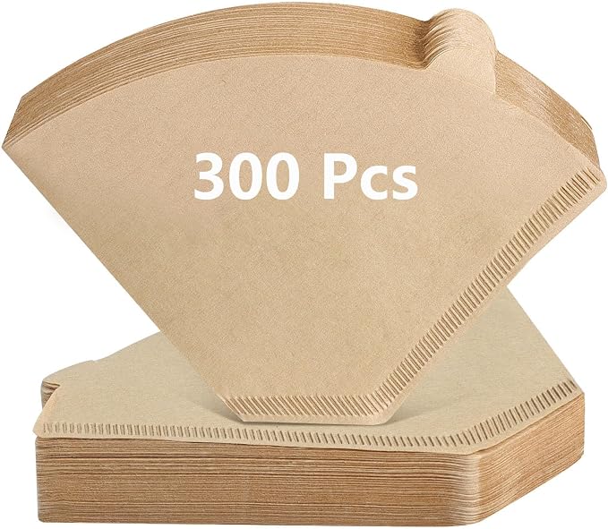 300Pcs Cone Coffee Filters #4, Clinuse Unbleached Size 04 Coffee Filters 8-12 Cup, Disposable Natural Paper Filters, No.4 Cone Filters Compatible with Ninja, Cuisinart, Pour Over and Drip Coffee Maker