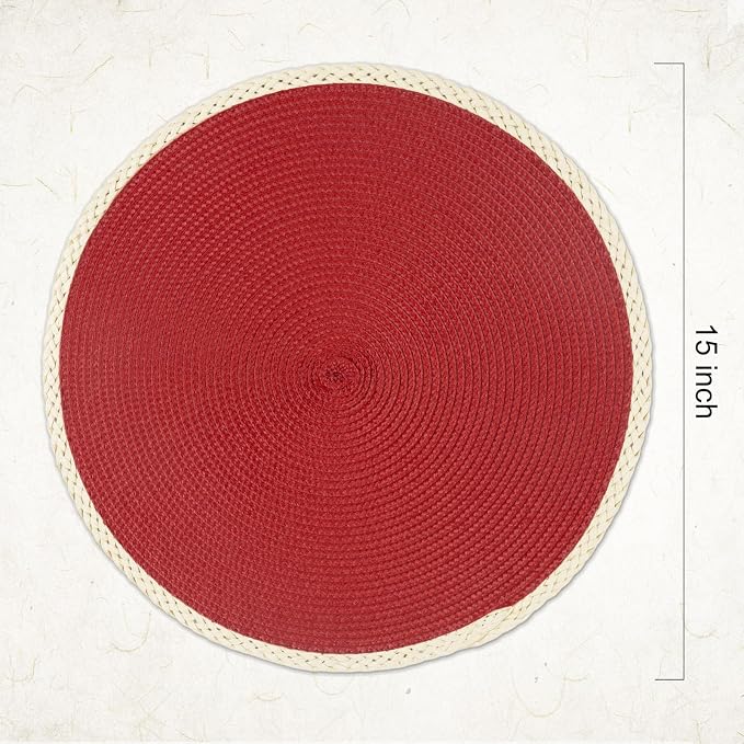 Noctiflorous Braided Round Placemats Set of 4, 15 Inch Woven Table Mats, Non Slip Washable Thin Edge Place Mats for Kitchen Dining Table Decor (Red, 4)