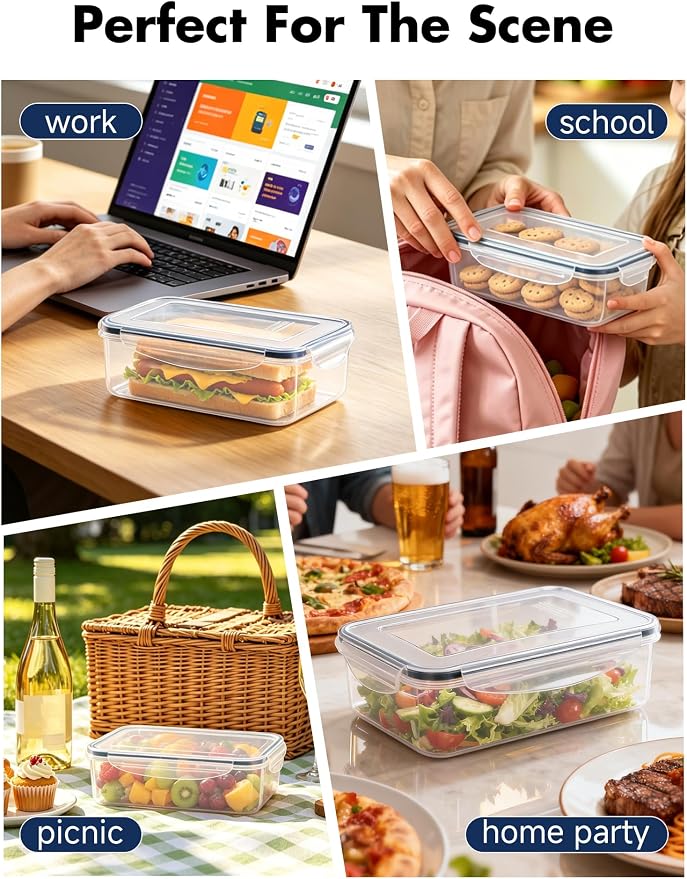 Geedel Food Storage Containers with Lids, Airtight Leakproof Lunch Meal Prep Containers, Stackable Microwave Freezer Dishwasher Safe Plastic Food Containers for Kitchen Organization, Set of 4, Clear