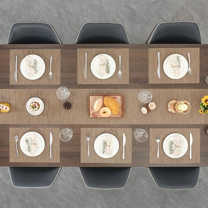 Myir JUN Placemats Set of 10, Vinyl Woven Placemats Place Mats Indoor Set of 10 Washable Table Mats Non-Slip Place mats for Dining Table (Light Brown)