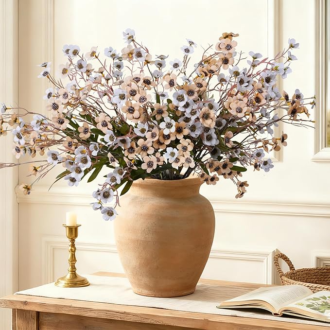 florisso Artificial Wild Flowers Indoor, 12 Pcs Long Stems Fake Flowers Silk Faux Flowers for Vase Filler Table Centerpiece Floral Arrangement Home Decor, White Champagne